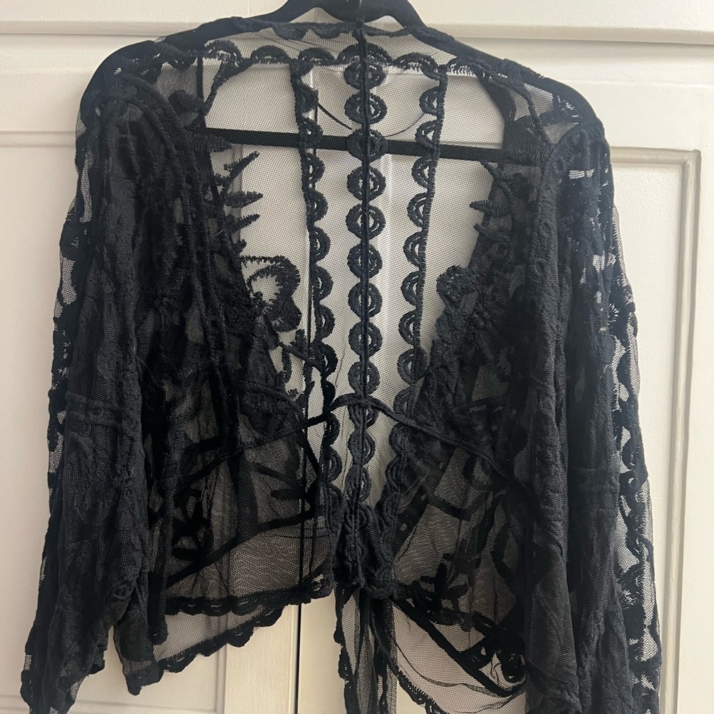 LC Lauren Conrad Black Lace Overlay Cardigan